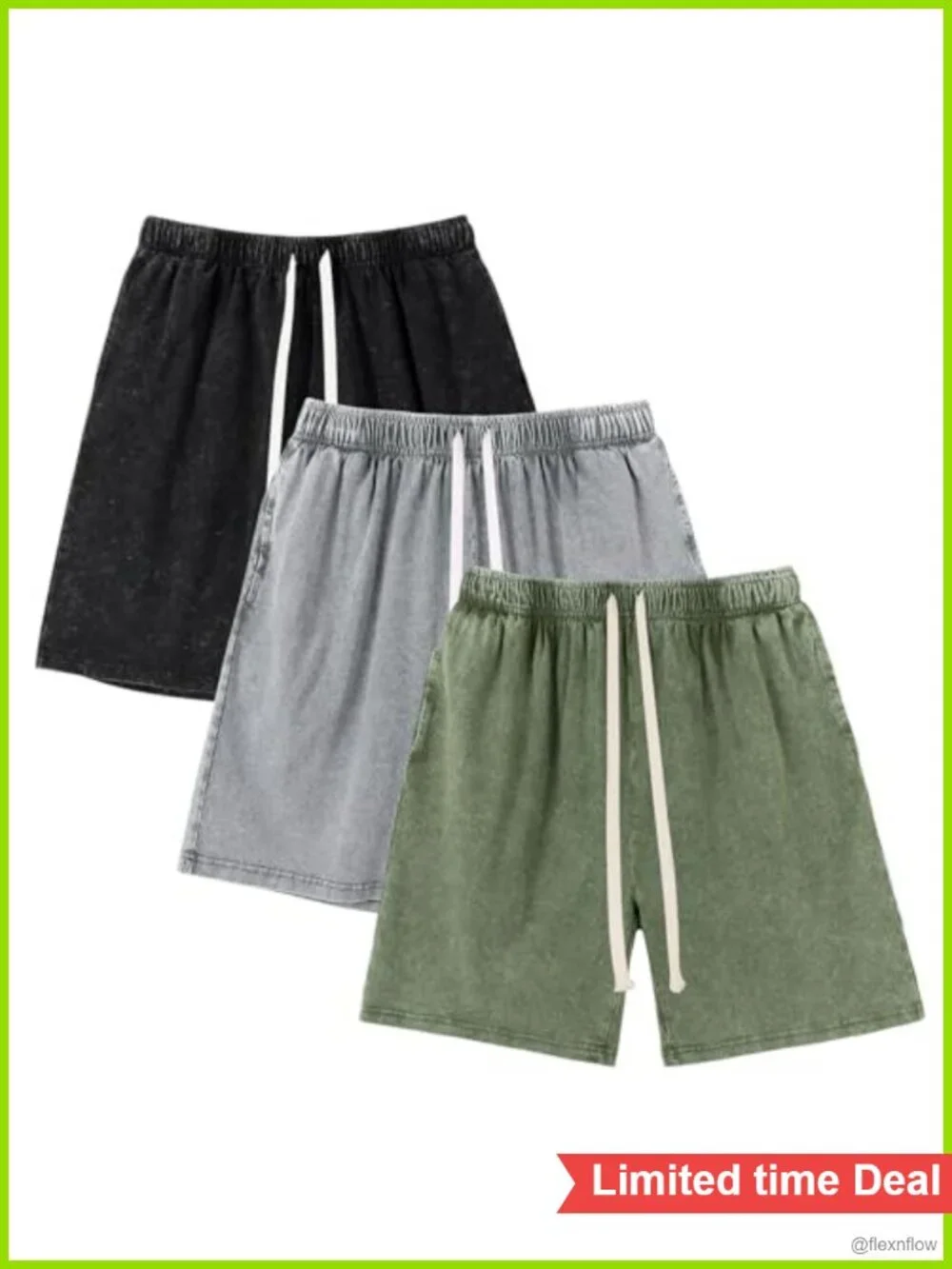 Mens Acid Wash Cotton Sweat Shorts Athletic Drawstring Heavyweight Pockets